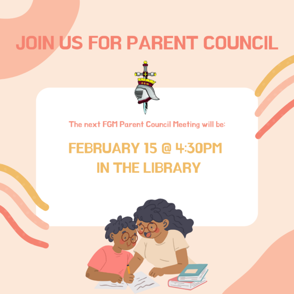 Informational Poster about upcoming Parent Council Meeting October 15th, 2024 at 4:30PM in the library.
